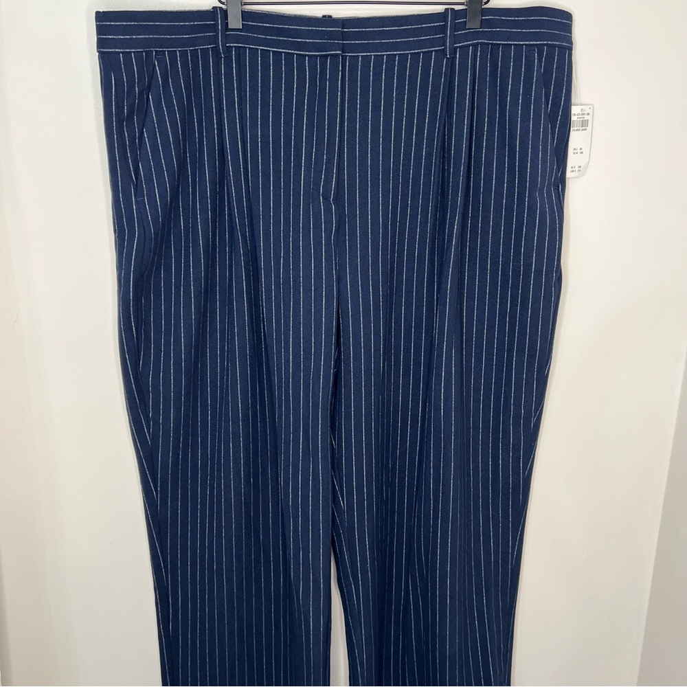 NWT Abercrombie & Fitch Navy Blue Wide Leg Trousers Women's Size XXL Pinstripe